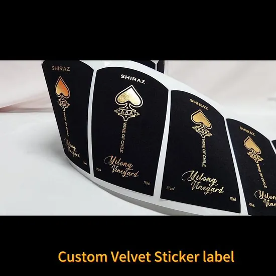 Custom Velvet Sticker Self Adhesive Metal Aluminium Wine Bottle Red Wine Label 